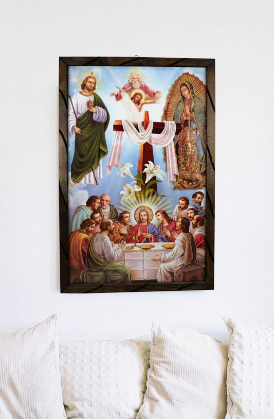 Mrcjsales - Holy Trio: Guadalupe, St. Judas, Last Supper – Rustic Frame, Religious Art, Hope, Love, Strength, Various Sizes Available! image 2