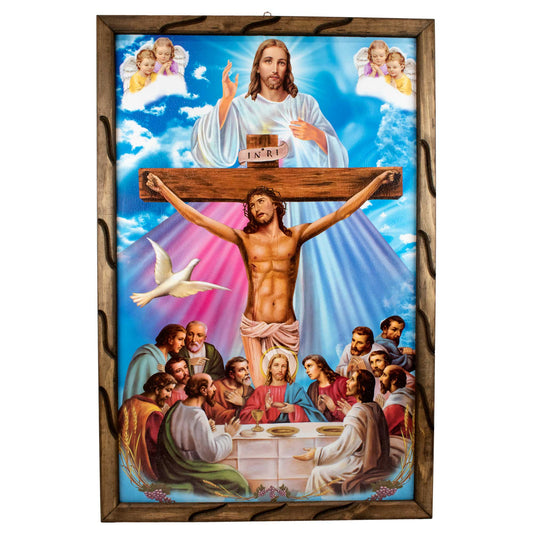 Mrcjsales - Last Supper, Cross, Divine Mercy – Rustic Frame, Mexican Art, Symbolizes Hope, Love, Strength. Perfect Home Decor & Unique Gift! image 0