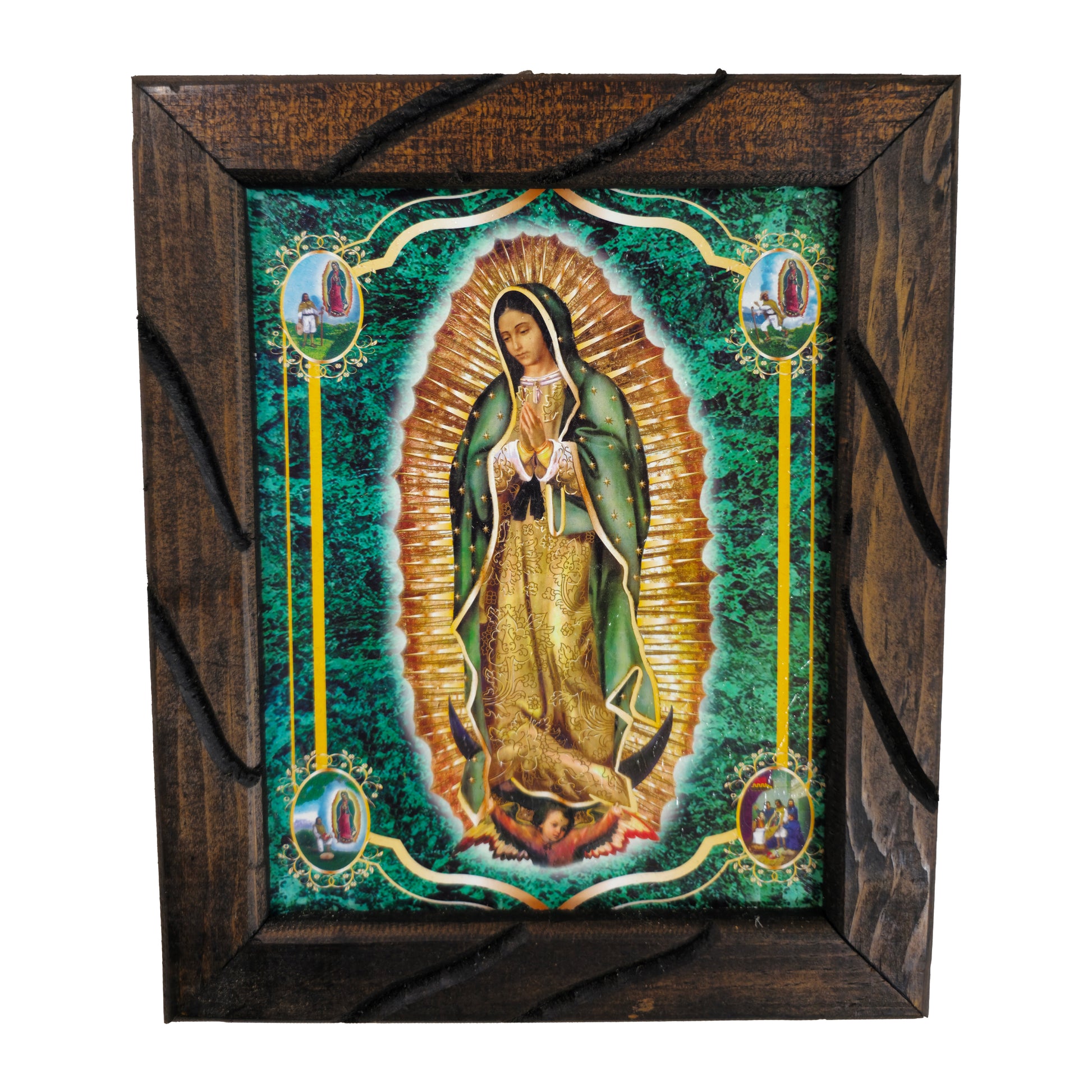 Mrcjsales - Sacred Lady of Guadalupe Green – Rustic Frame, Home Decor, Hope, Love, Strength, Dignity & Compassion. Various Sizes! image 1