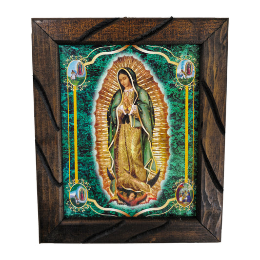 Mrcjsales - Sacred Lady of Guadalupe Green – Rustic Frame, Home Decor, Hope, Love, Strength, Dignity & Compassion. Various Sizes! image 1