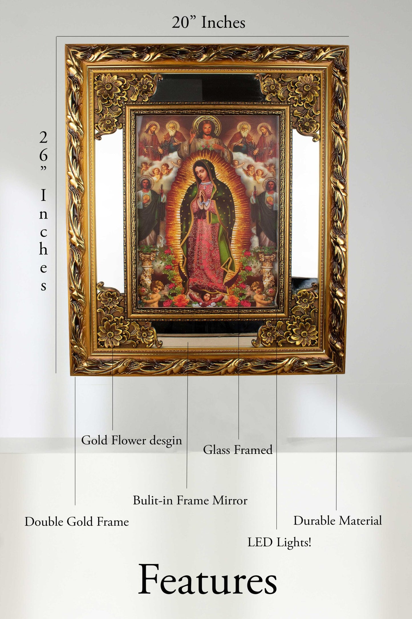 Our Lady of Guadalupe, Saint Judas, Holy Trinity - Glass | Led Light Frame image 3