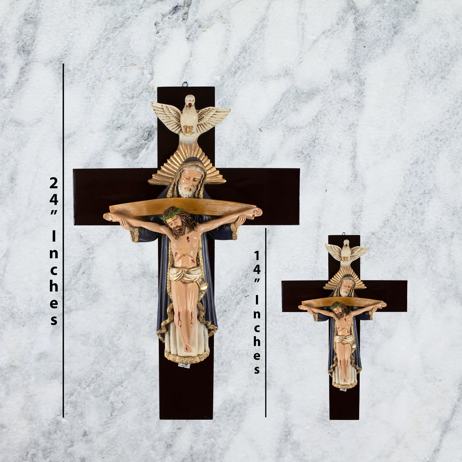 Mrcjsales: Holy Trinity Purple Crucifix | Santísima Trinidad Cruz | Polyester & Resin | Multiple Sizes | Made in Mexico | Perfect Christian Gift! image 4