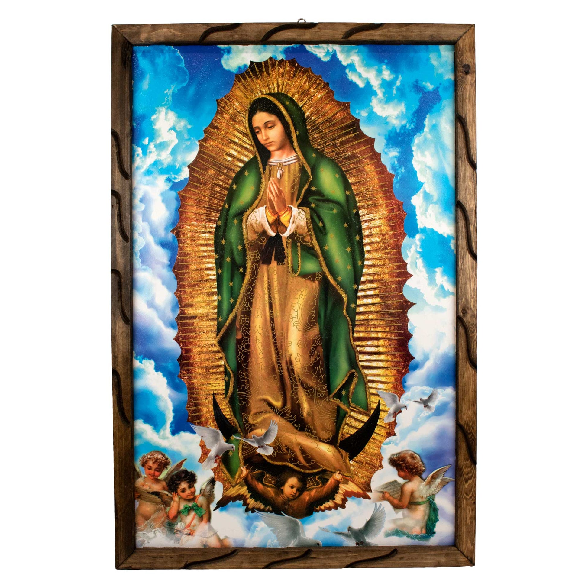 Mrcjsales - Our Lady of Guadalupe Heavens Sky’s Rustic Frame - Iconic Religious Art, Unique Craftsmanship, Virgen de Guadalupe image 0