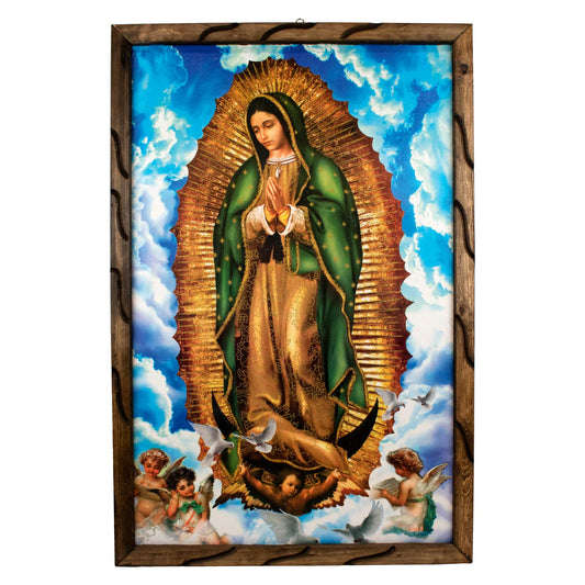 Mrcjsales - Our Lady of Guadalupe Heavens Sky’s Rustic Frame - Iconic Religious Art, Unique Craftsmanship, Virgen de Guadalupe image 0