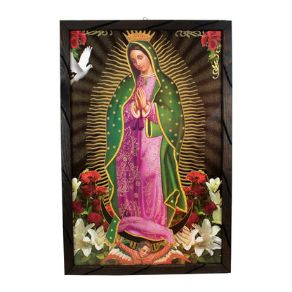 Mrcjsales- Virgen de Guadalupe - lady of guadalupe – Rustic Frame, Mexican Art, Symbolizes Hope, Love, Strength. Perfect Home Decor & Unique Gift! - L | 36"x24" image