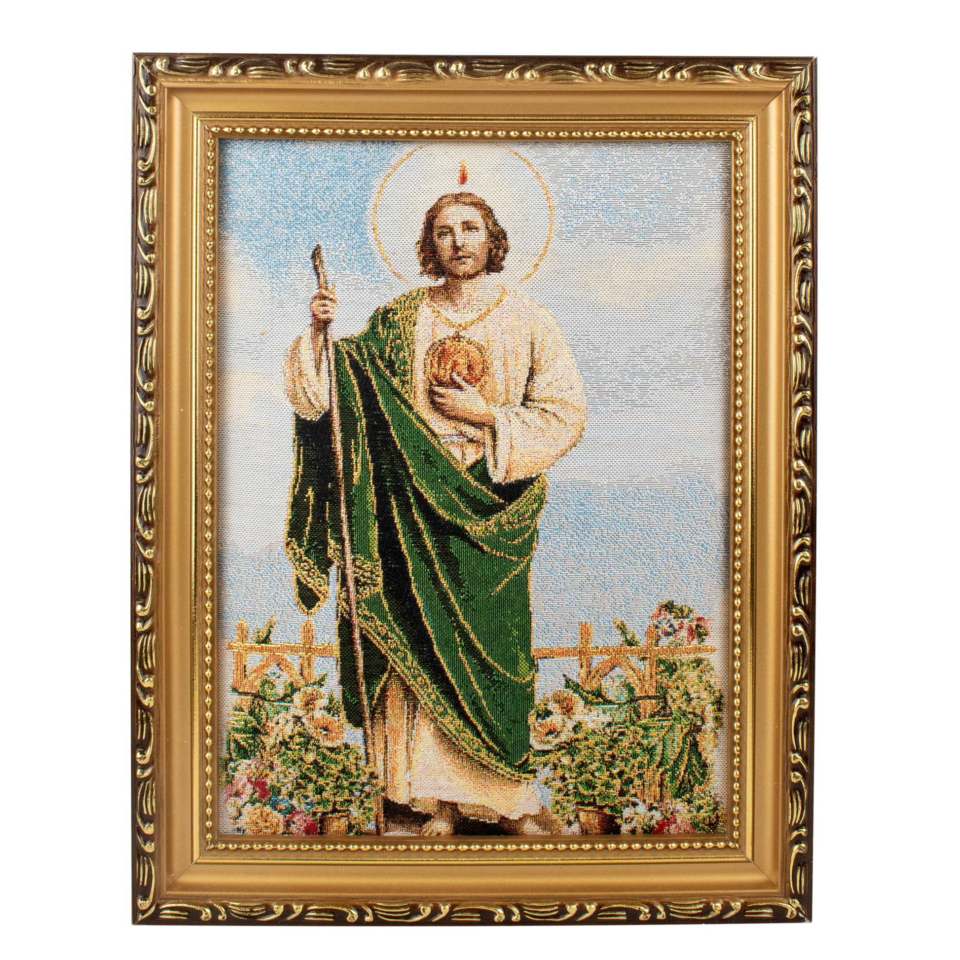 Mrcjsales: St. Judas | Cloth Frame | Elegant Double Frame | Religious Home Decor | Gift for Loved Ones | Spanish Name: San Judas - S | 9"x11" image