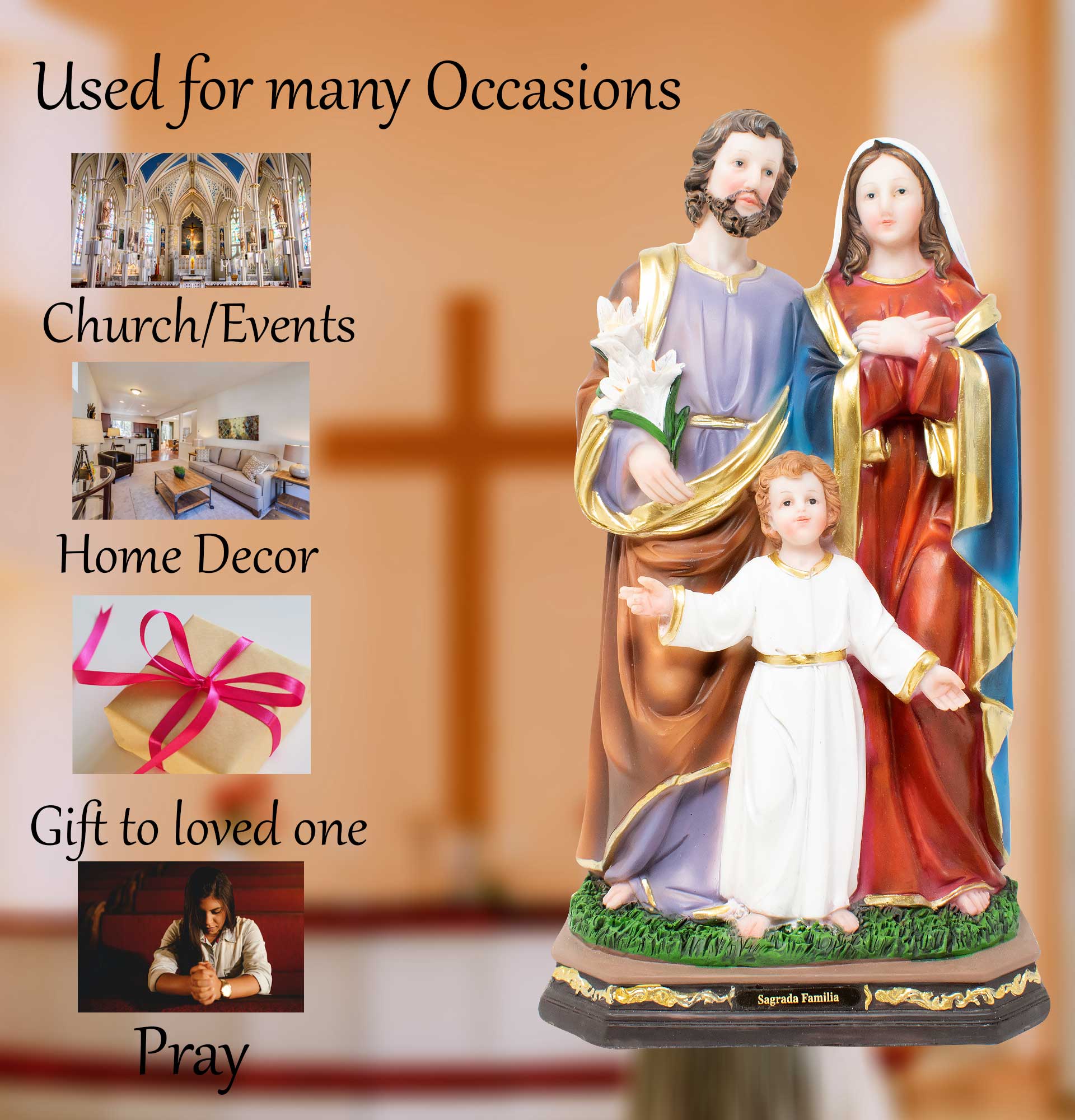 MrcjSales - Holy Family Resin Statue | Multiple Sizes |  Jesus, Joseph, Mary | 'Sagrada Familia' | Elegant Meaningful Religious Item image 4