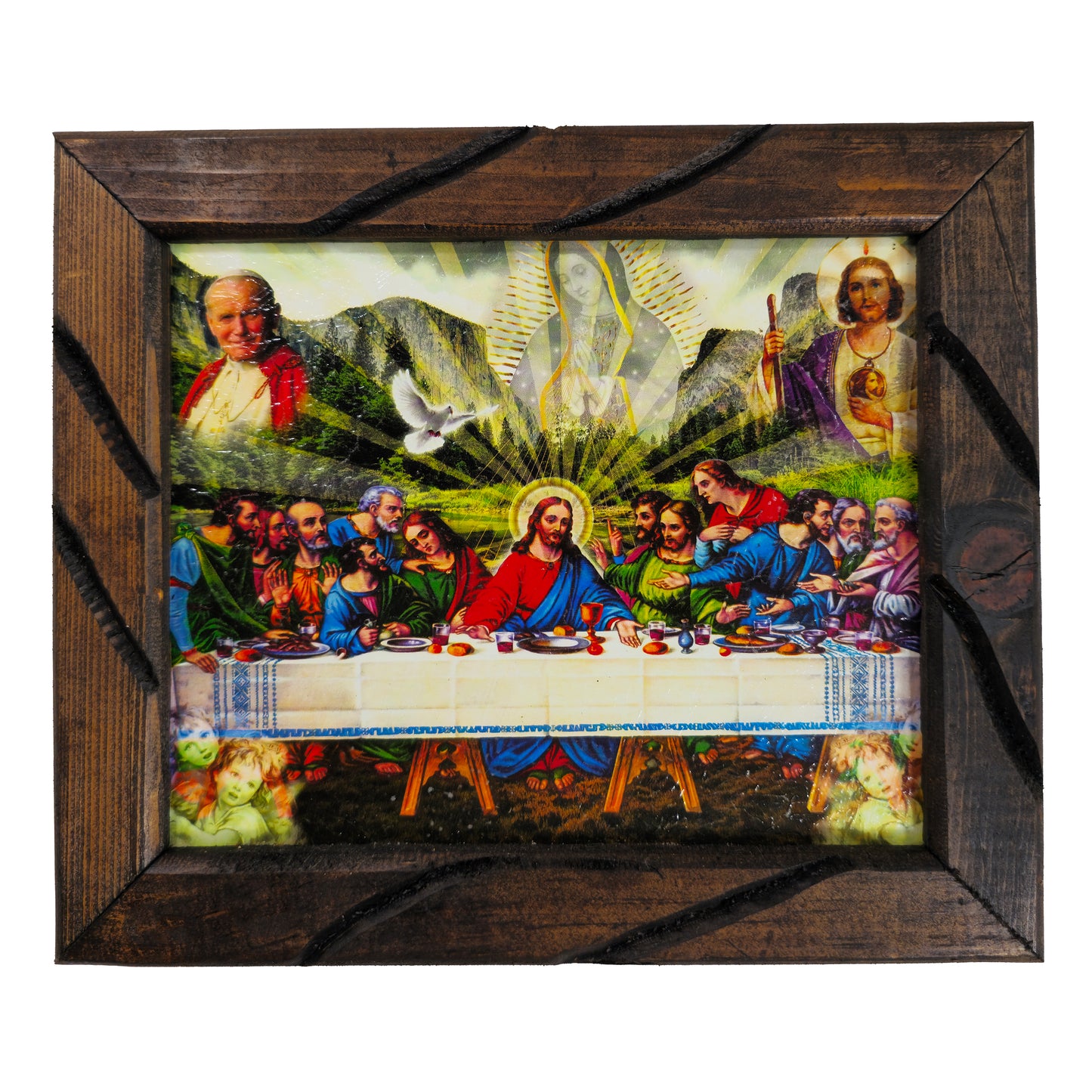 Mrcjsales - Last Supper, Pope, Virgen de Guadalupe & Saint Jude - Rustic Frame, Multiple Sizes, Symbolizes Hope, Love, & Compassion, Home Decor image 2
