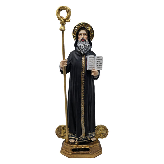 MrcjSales Saint Benedict Statue | Multiple Sizes | Realistic Gold & Black Design | Quality Resin | Spanish Name | Ideal for Home, Church, Gifts - M x 12" inches image