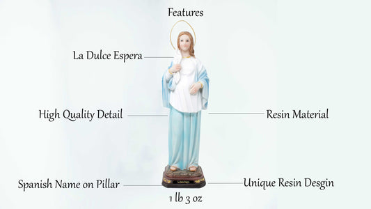 MrcjSales - La Dulce Espera Resin Statue | Multiple Sizes | Spanish Name | Elegant Religious Decor image 2