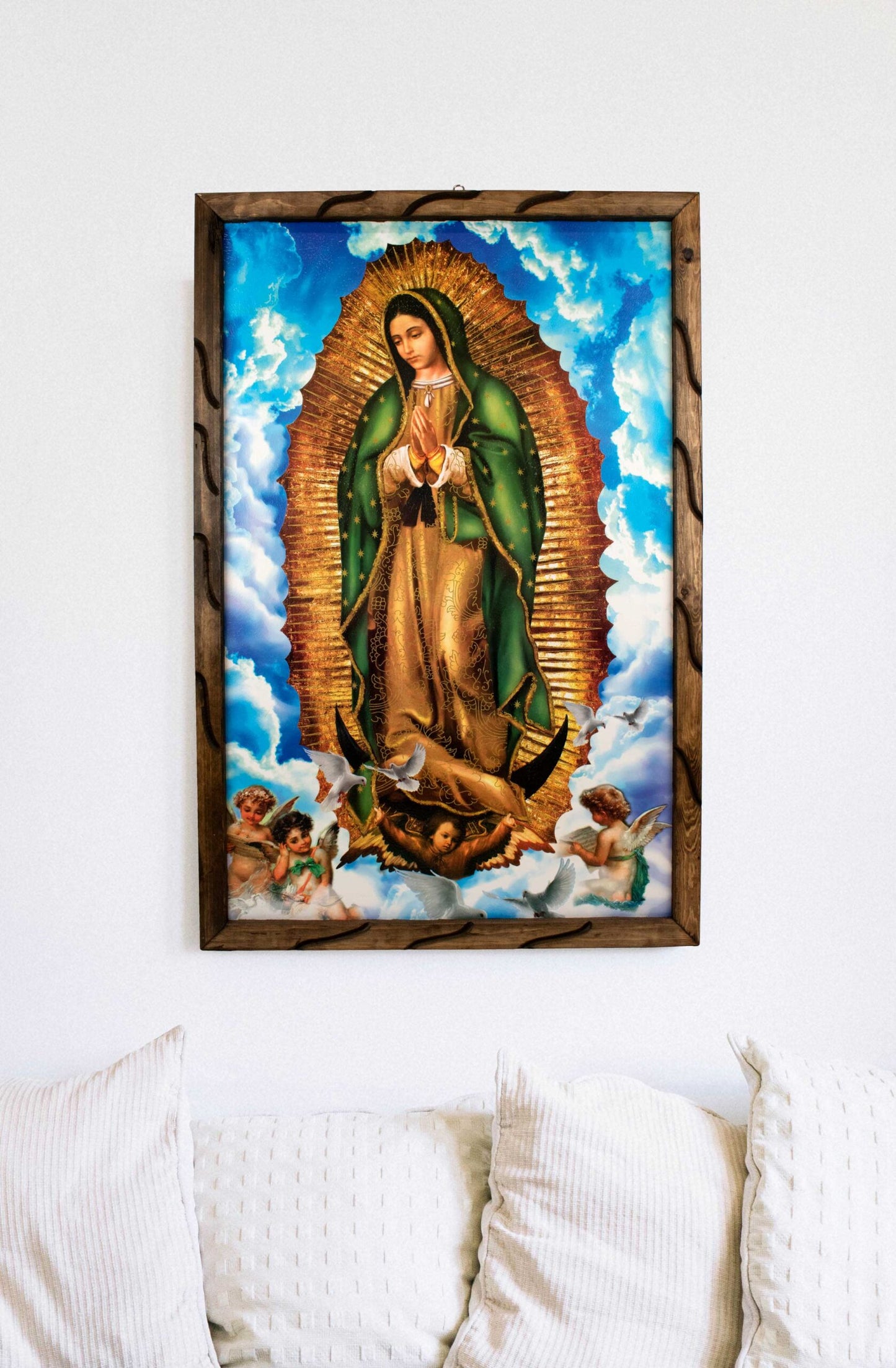 Mrcjsales - Our Lady of Guadalupe Heavens Sky’s Rustic Frame - Iconic Religious Art, Unique Craftsmanship, Virgen de Guadalupe image 2