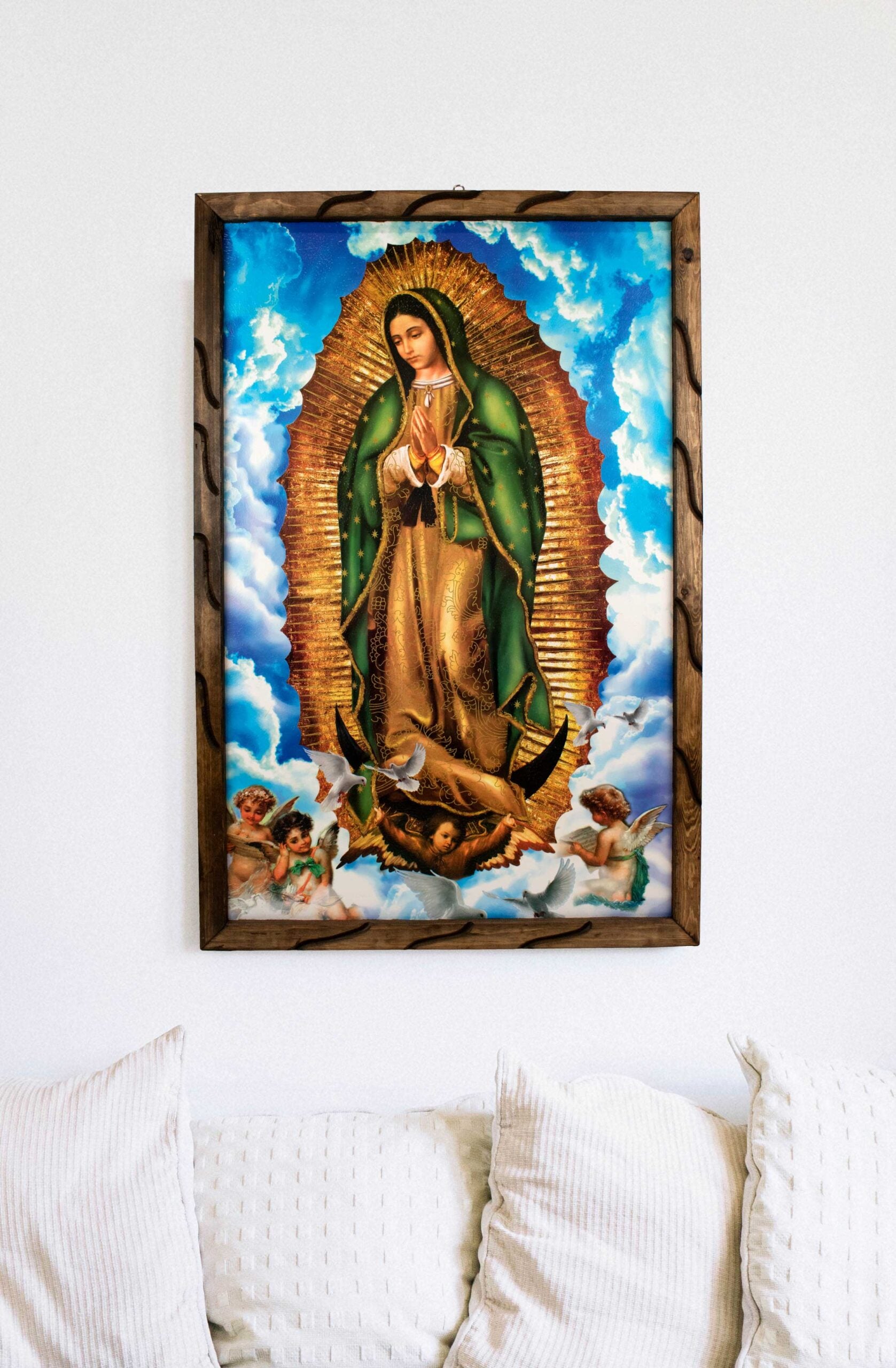 Mrcjsales - Our Lady of Guadalupe Heavens Sky’s Rustic Frame - Iconic Religious Art, Unique Craftsmanship, Virgen de Guadalupe image 2