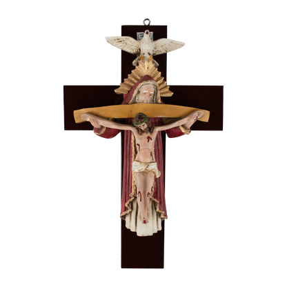 Mrcjsales: Holy Trinity Red Crucifix | Santísima Trinidad| Polyester & Resin | Multiple Sizes | Made in Mexico | Perfect Christian Gift! - S | 14" image