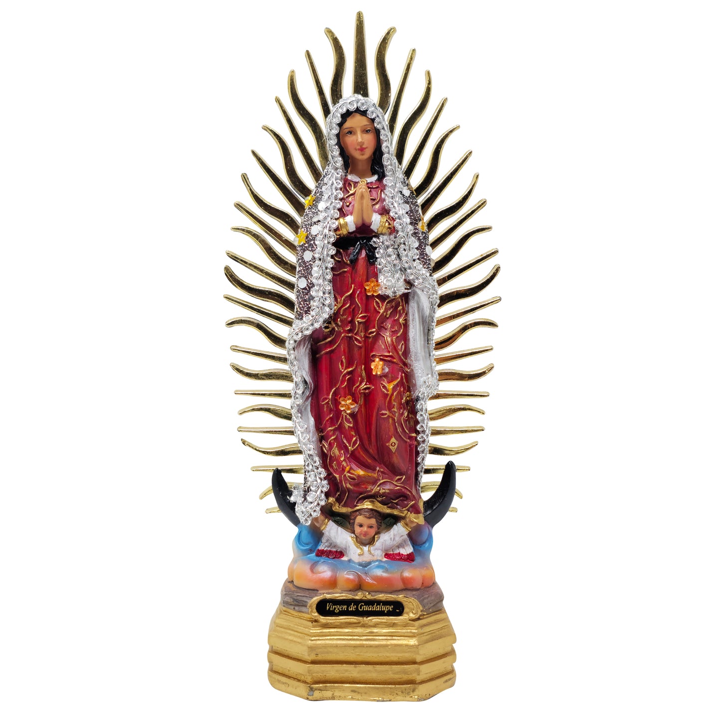 MrcjSales - Our Lady of Guadalupe Silver Dress Statue | Durable Resin | Multiple Sizes | Detailed Craftsmanship | Perfect for Home Decor and Gifts - S x 8" inches image