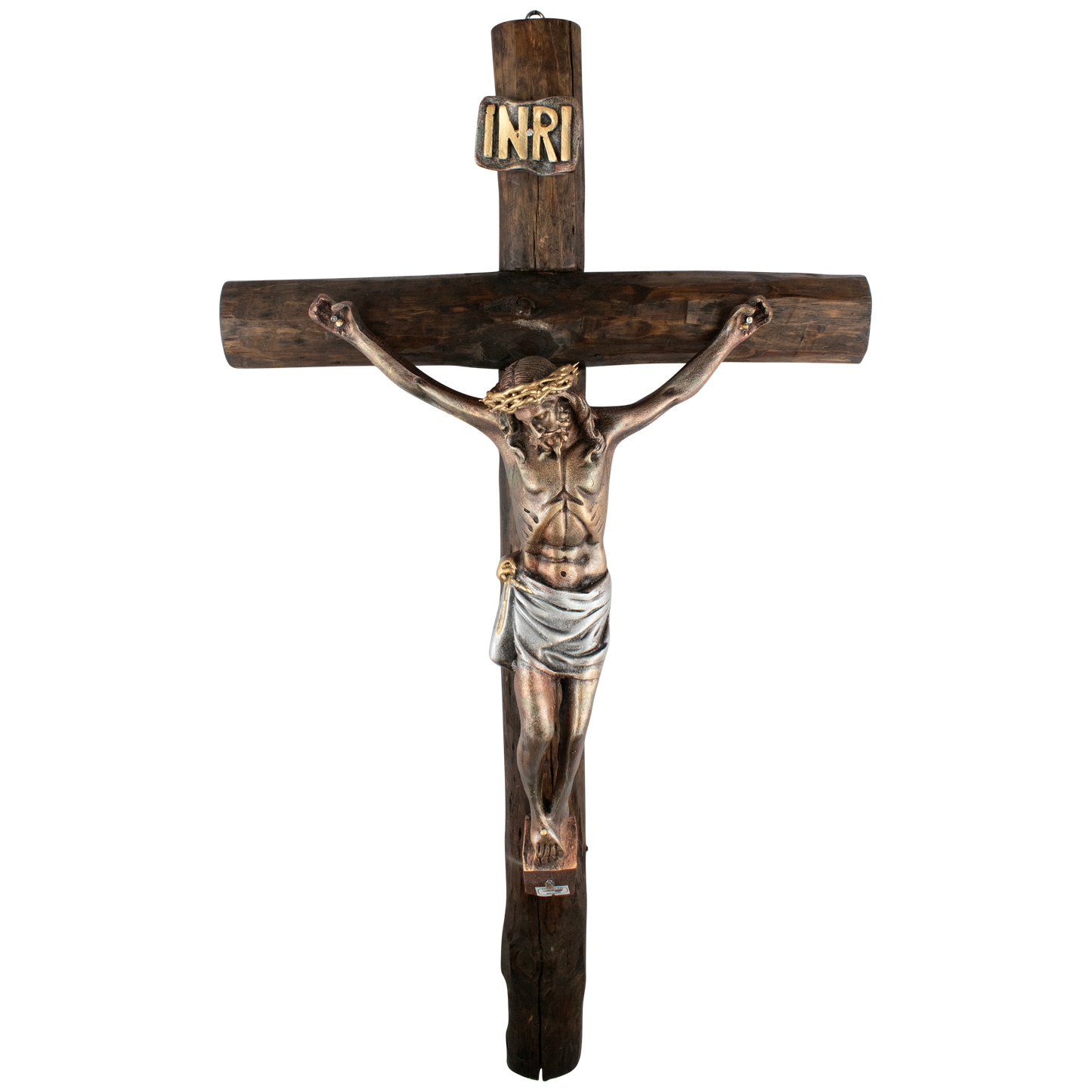 Mrcjsales: Jesus Christ Silver-Bronze | Wooden Trunk | Tree Trunk & Resin | Mexican Design | Faith Symbol | Warning: Thorn Crown | Handmade Alterations - M | 20" image