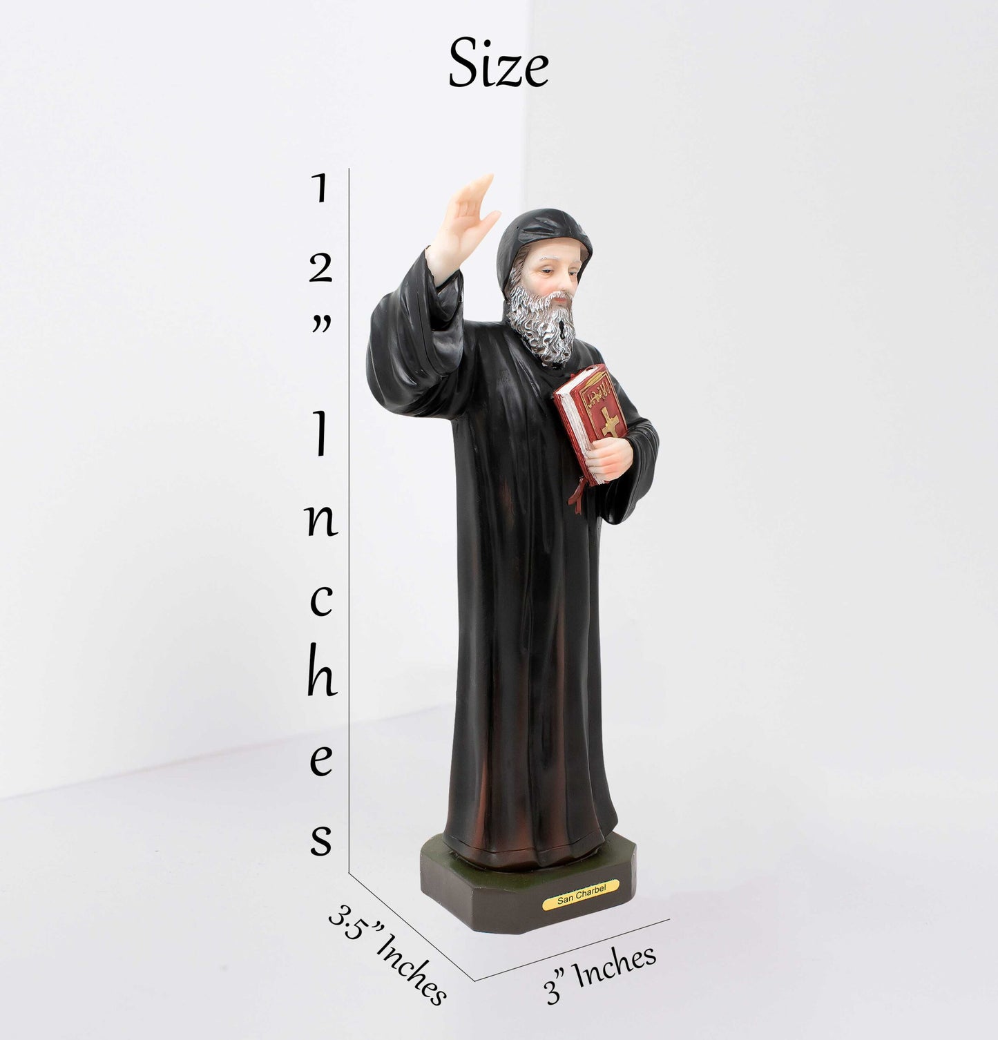 MrcjSales - Saint Charbel Resin Statue | Multiple Sizes | Durable Craftsmanship | Inspirational Church Decor Symbolizing Faith and Devotion | Spanish Name 'San Charbel' Emblazoned image 2