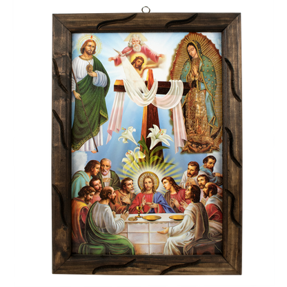 Mrcjsales - Holy Trio: Guadalupe, St. Judas, Last Supper – Rustic Frame, Religious Art, Hope, Love, Strength, Various Sizes Available! - M | 18"x13" image