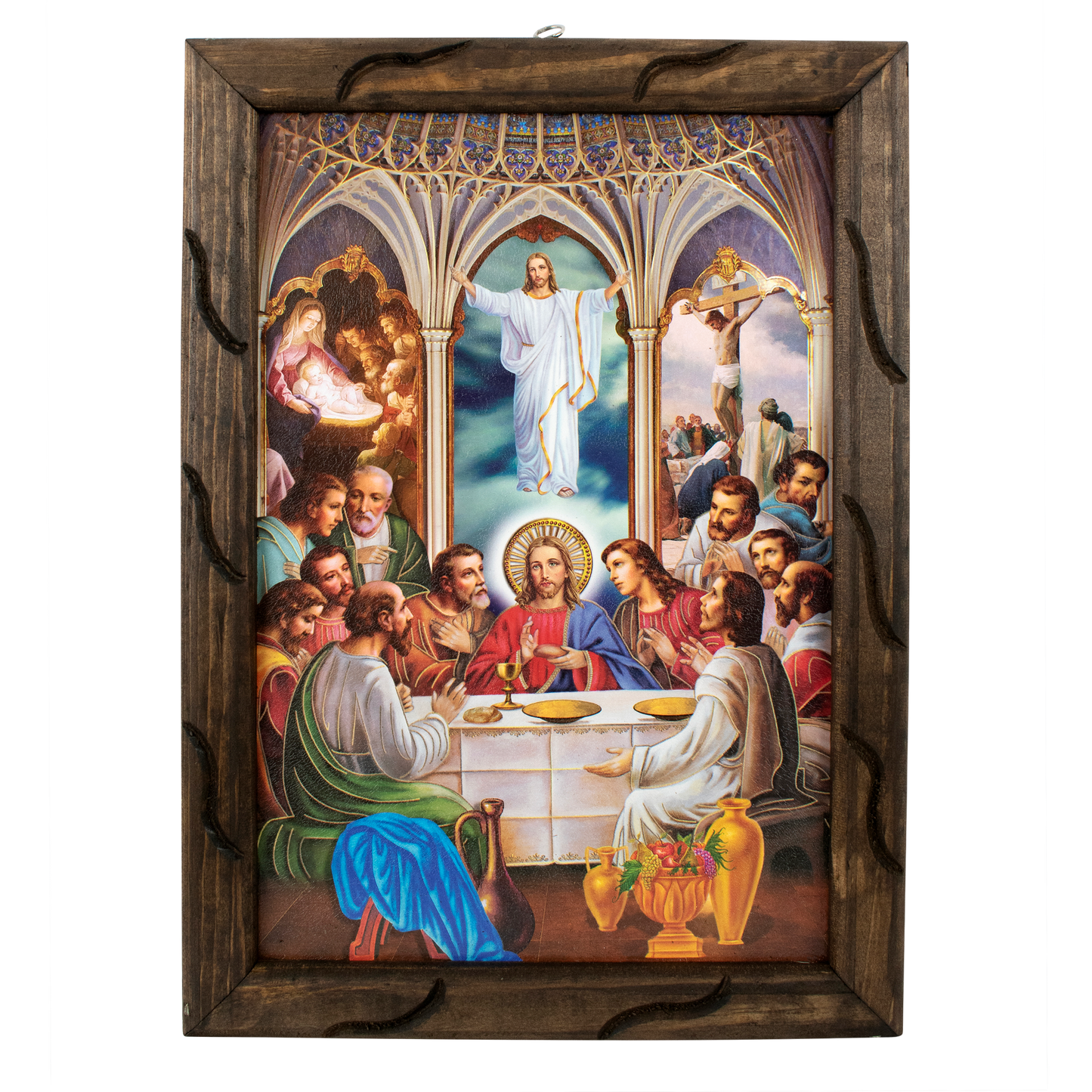 Mrcjsales - Sacred Last Supper – Rustic Frame, Symbolic Mexican Art, Perfect Home Decor & Thoughtful Gift for Spiritual Significance. - M | 18"x13" image