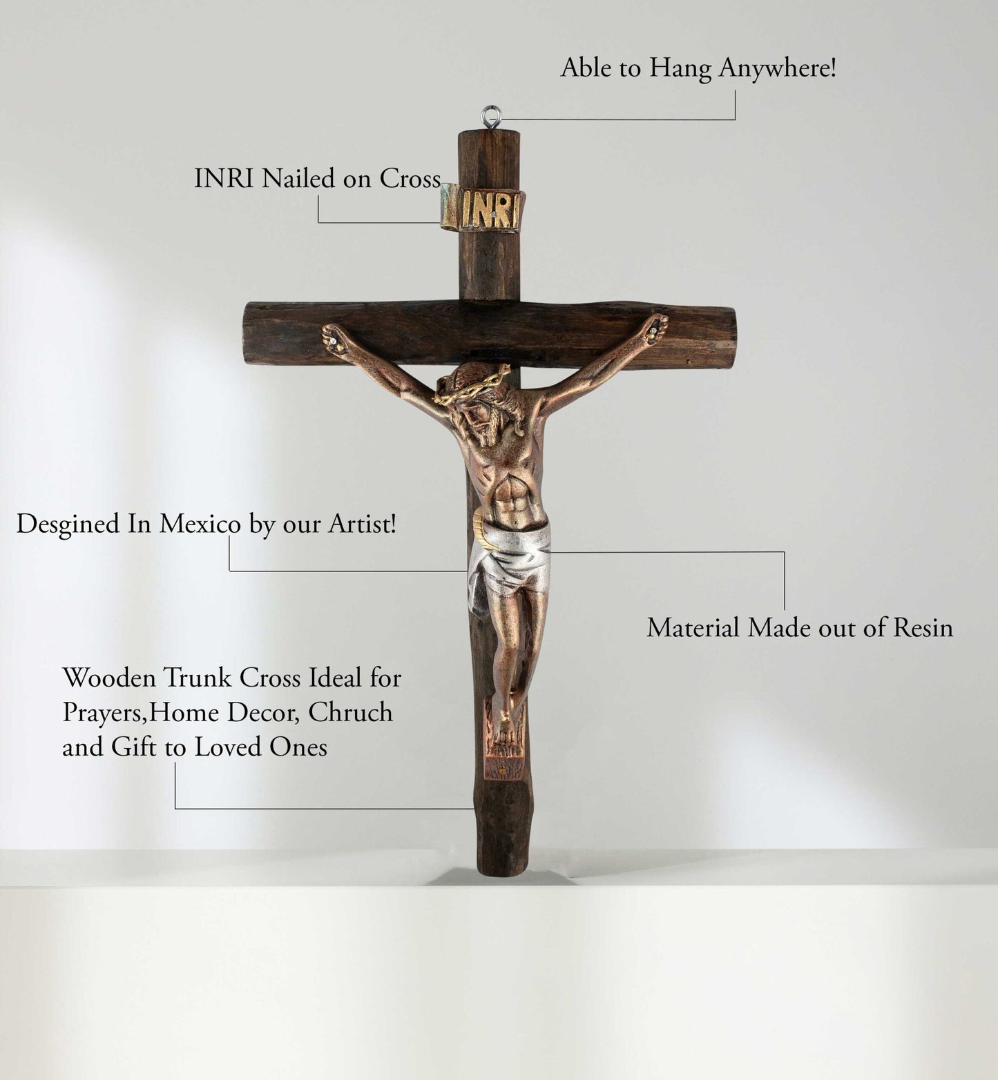 Mrcjsales: Jesus Christ Silver-Bronze | Wooden Trunk | Tree Trunk & Resin | Mexican Design | Faith Symbol | Warning: Thorn Crown | Handmade Alterations image 2