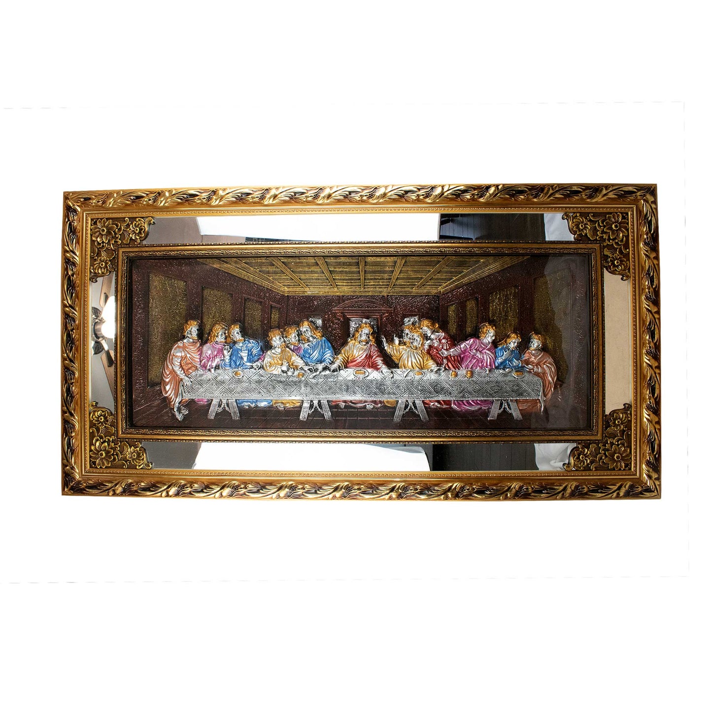 MrcjSales - Last Supper Color - Glass Frame | Gold Double Frame | Heavy Duty | Very Detailed | Sizes 47"x24" | Ideal for Home, Church, and Gifts image 0