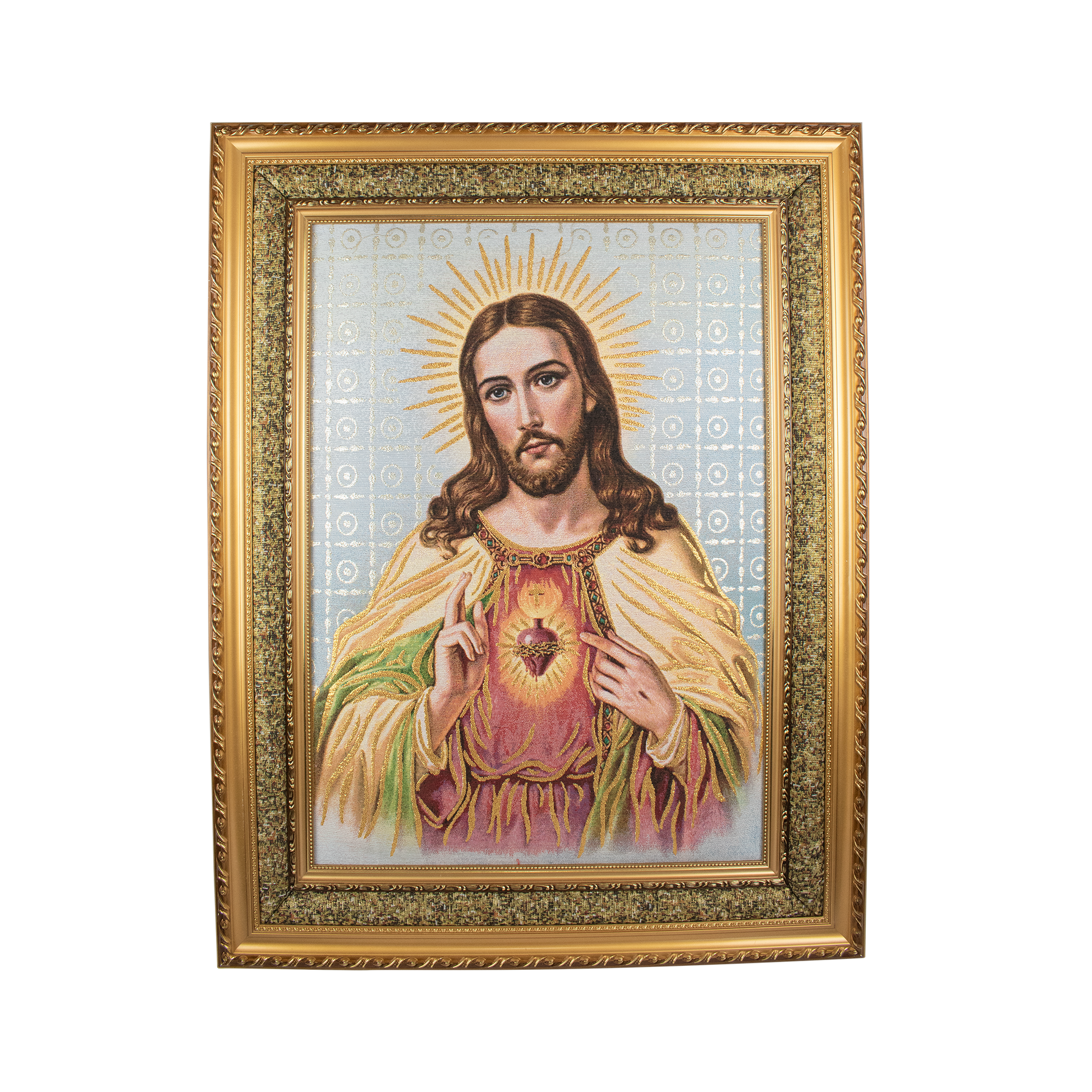 Mrcjsales: Sacred Heart of Jesus | Religious Cloth Art | Elegant Double Frame | Spanish Name: Sagrado Corazon de Jesus - L | 27"x35" image