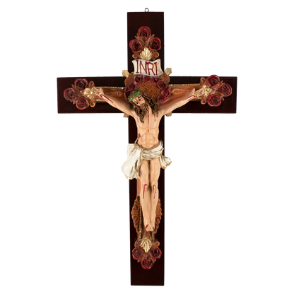 Mrcjsales: Jesus Christ Crimsons Roses | Crucifix | Polyester Resin Art | Faith Symbol | Various Sizes | Uplifting Beauty | Mexican Style - M | 24" image