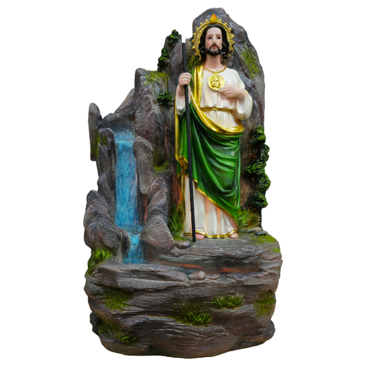 St. Jude Resin Water Fountain | San Judas | Home Decor Fountain with LED Light | 12 & 18 Inch Options | Symbol of Hope and Healing - M x 12" inches image