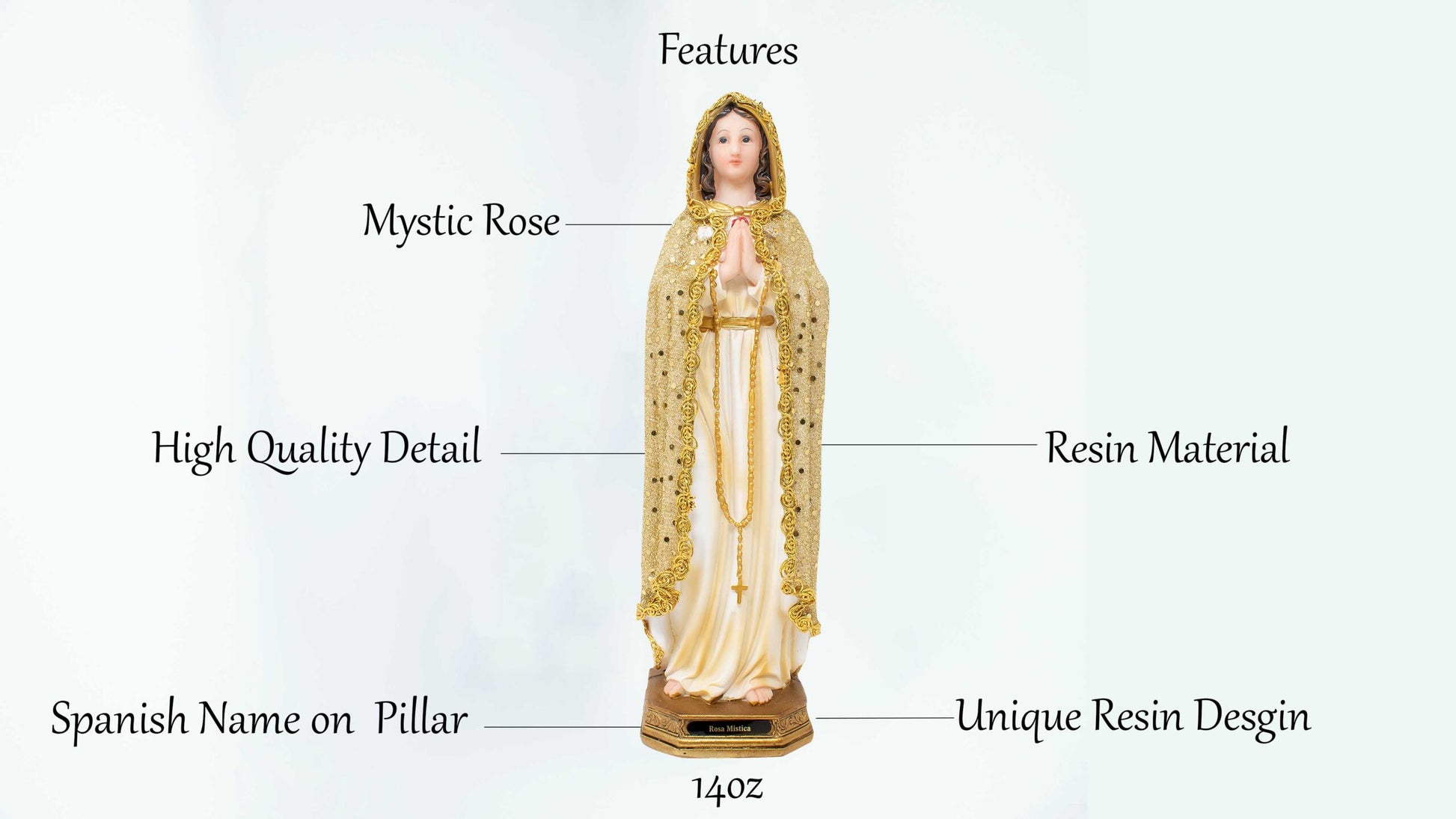 MrcjSales - Mystic Rose Dressed Resin Statue | Rosa Mística Vestida | Ideal for Church, Home Decor | Multiple Sizes Available image 2