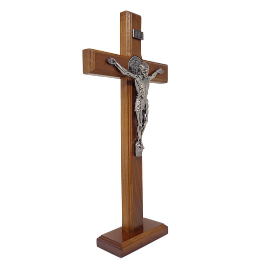 Mrcjsales - Saint Benedict Wooden Cross w/Base in Multiple Sizes. Beautifully Crafted Crucifix, Ideal for Various Occasions, Hang or Stand, image 2