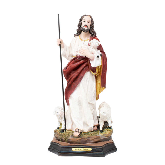 MrcjSales - The Good Shepherd Statue | El Buen Pastor | Multiple Sizes | Realistic Resin Craft | Ideal for Church, Home Decor, Gifts - M x 12" inches image