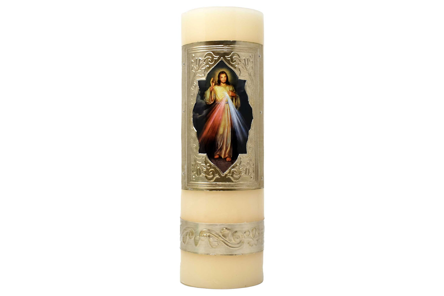 mrcjsales - Divine Mercy Easter Candle - 10" Inches, 1 Kilo - Pure Wax - Off-White image 0
