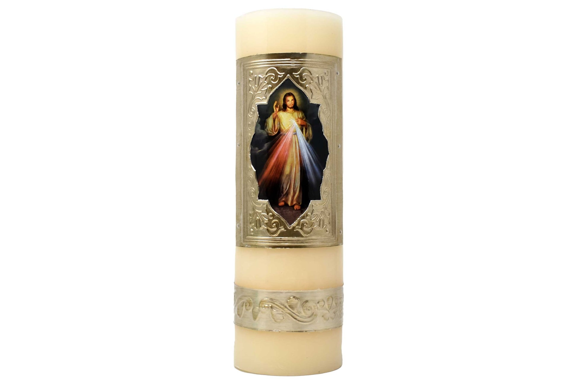 mrcjsales - Divine Mercy Easter Candle - 10" Inches, 1 Kilo - Pure Wax - Off-White image 0