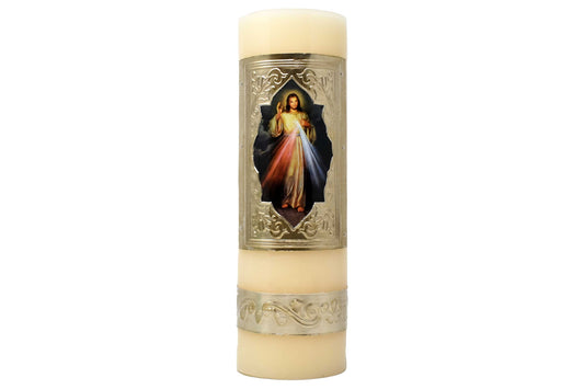 mrcjsales - Divine Mercy Easter Candle - 10" Inches, 1 Kilo - Pure Wax - Off-White image 0
