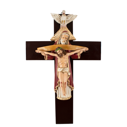 Mrcjsales: Holy Trinity Red Crucifix | Santísima Trinidad| Polyester & Resin | Multiple Sizes | Made in Mexico | Perfect Christian Gift! - M | 24" image