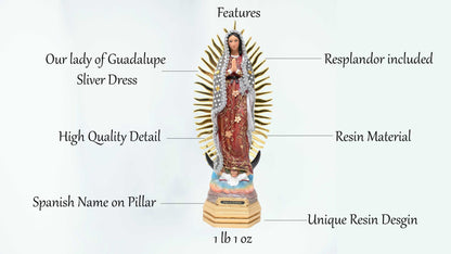 MrcjSales - Our Lady of Guadalupe Silver Dress Statue | Durable Resin | Multiple Sizes | Detailed Craftsmanship | Perfect for Home Decor and Gifts image 3