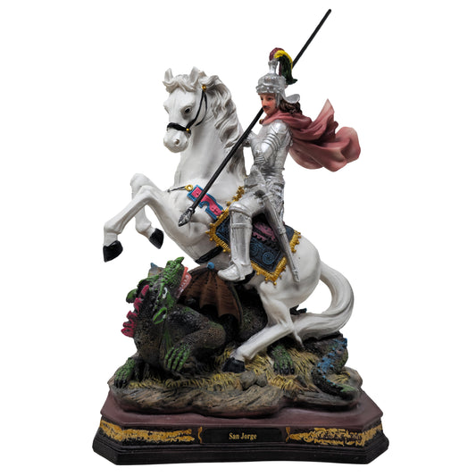 MrcjSales Saint Jorge Statue | Realistic Resin | Multiple Sizes | Spanish Name | Gold and Black Design | Perfect for Home, Church, and Gifts image 0