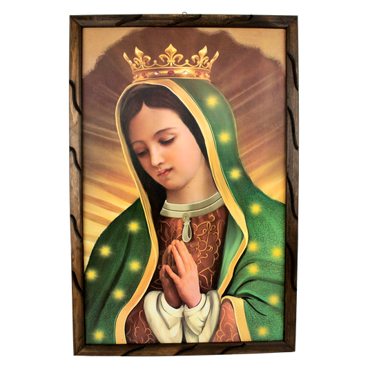 Mrcjsales - Guadalupe Crown – Rustic Frame, Virgen de Guadalupe Cuadro Rustico, Mexican Art, Symbolizes Hope, Love, Strength. Perfect Home Decor & Unique Gift! image 0