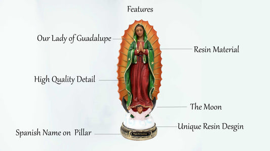Our Lady of Guadalupe Statue, 12 Inches, Resin Craftsmanship, Virgen de Guadalupe, Church, Home Decor, Gifts mrcjsales image 2