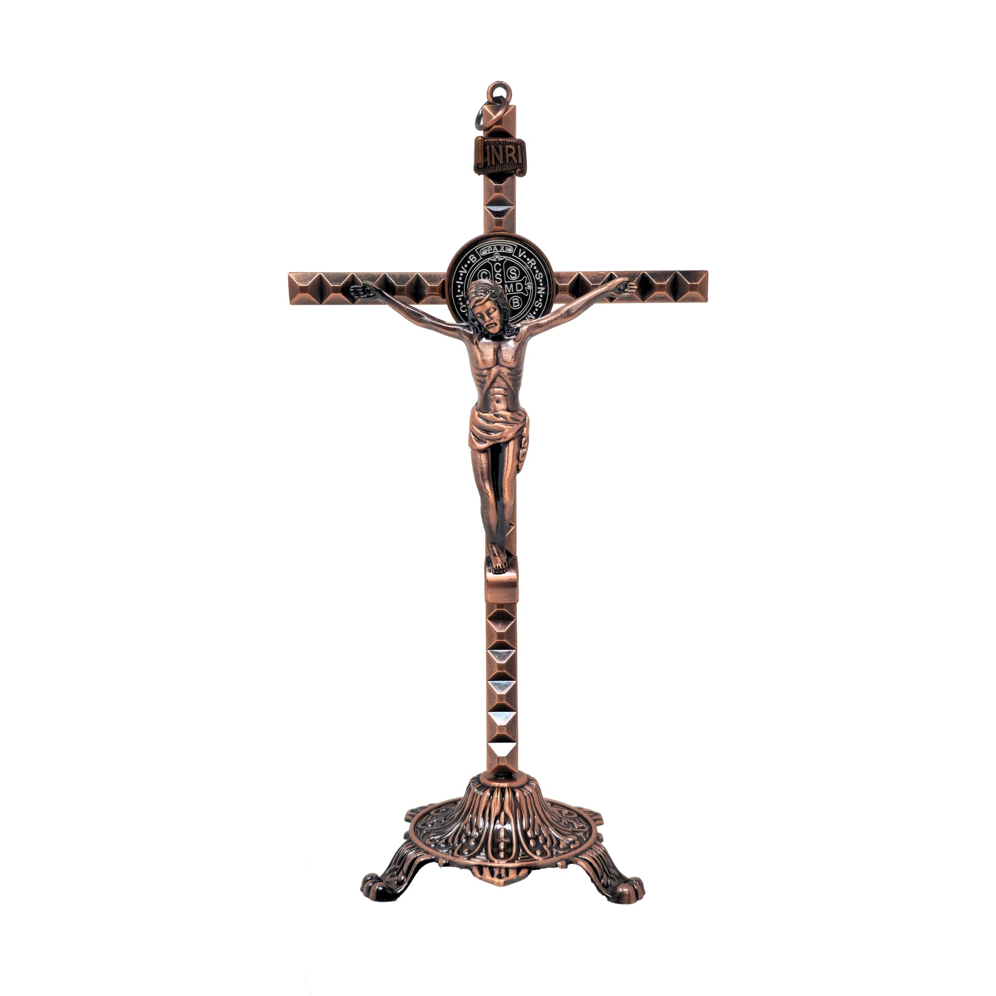 MrcjSales - Saint Benedict Cruz Bronze | Base | Handcrafted Metal Crucifix | Removable Base | Multiple Sizes | Ideal for Home, Church, and Gifts image 0