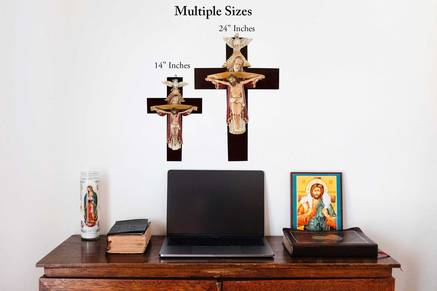 Mrcjsales: Holy Trinity Red Crucifix | Santísima Trinidad| Polyester & Resin | Multiple Sizes | Made in Mexico | Perfect Christian Gift! image 3