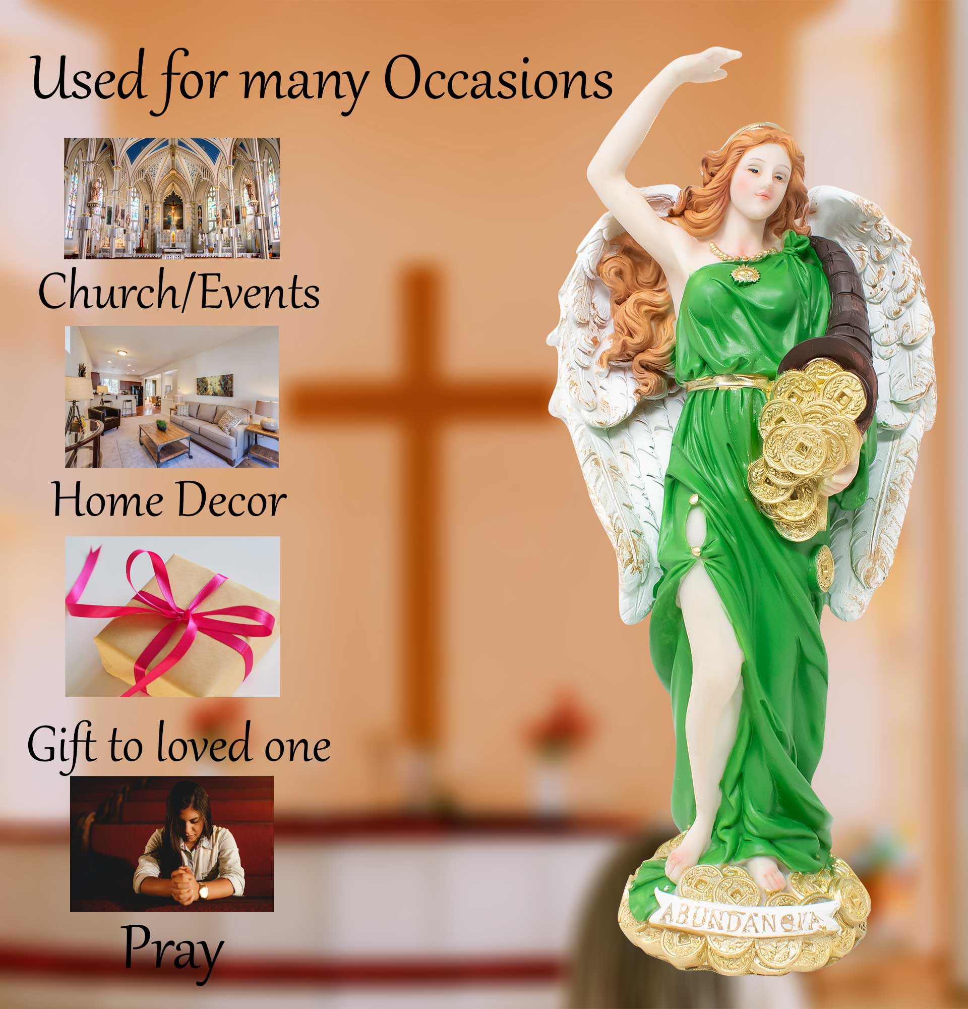 MrcjSales - Angel Abundance Resin Statue | Multiple Sizes | Detailed Craftsmanship | Spanish Name | Spiritual Decor image 4