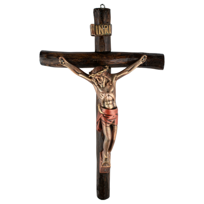Mrcjsales: Jesus Christ Red-Bronze | Wooden Trunk | Tree Trunk & Resin | Mexican Design | Faith Symbol | Warning: Thorn Crown | Handmade Alterations - M | 20" image