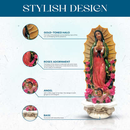 Lady of Guadalupe Statue – Virgen de guadalupe 8-Inch Religious Figurine – Durable Resin for Home Altar, Prayer Space, or Gift image 4