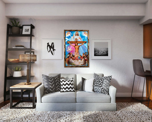 Mrcjsales - Last Supper, Cross, Divine Mercy – Rustic Frame, Mexican Art, Symbolizes Hope, Love, Strength. Perfect Home Decor & Unique Gift! image 1