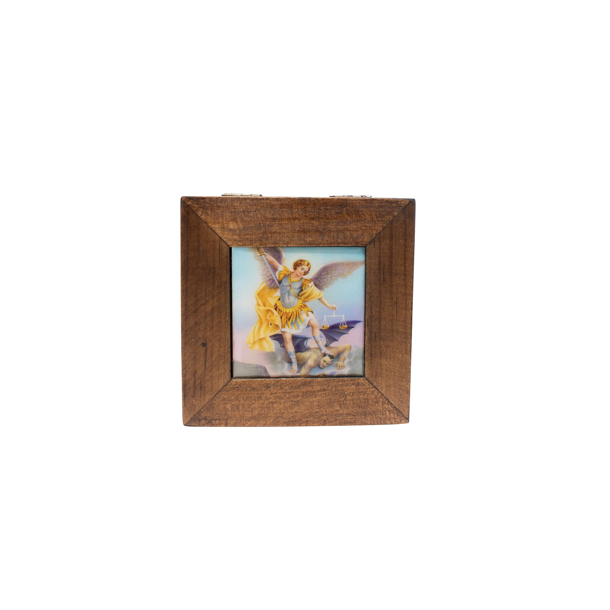 MrcjSales Saint Michael Jewelry Box - Quality Wood | Perfect Gift for Any Occasion | Detailed Craftsmanship - Small - 3"x3" Inches image