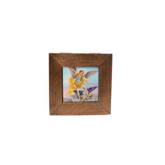 MrcjSales Saint Michael Jewelry Box - Quality Wood | Perfect Gift for Any Occasion | Detailed Craftsmanship - Small - 3"x3" Inches image