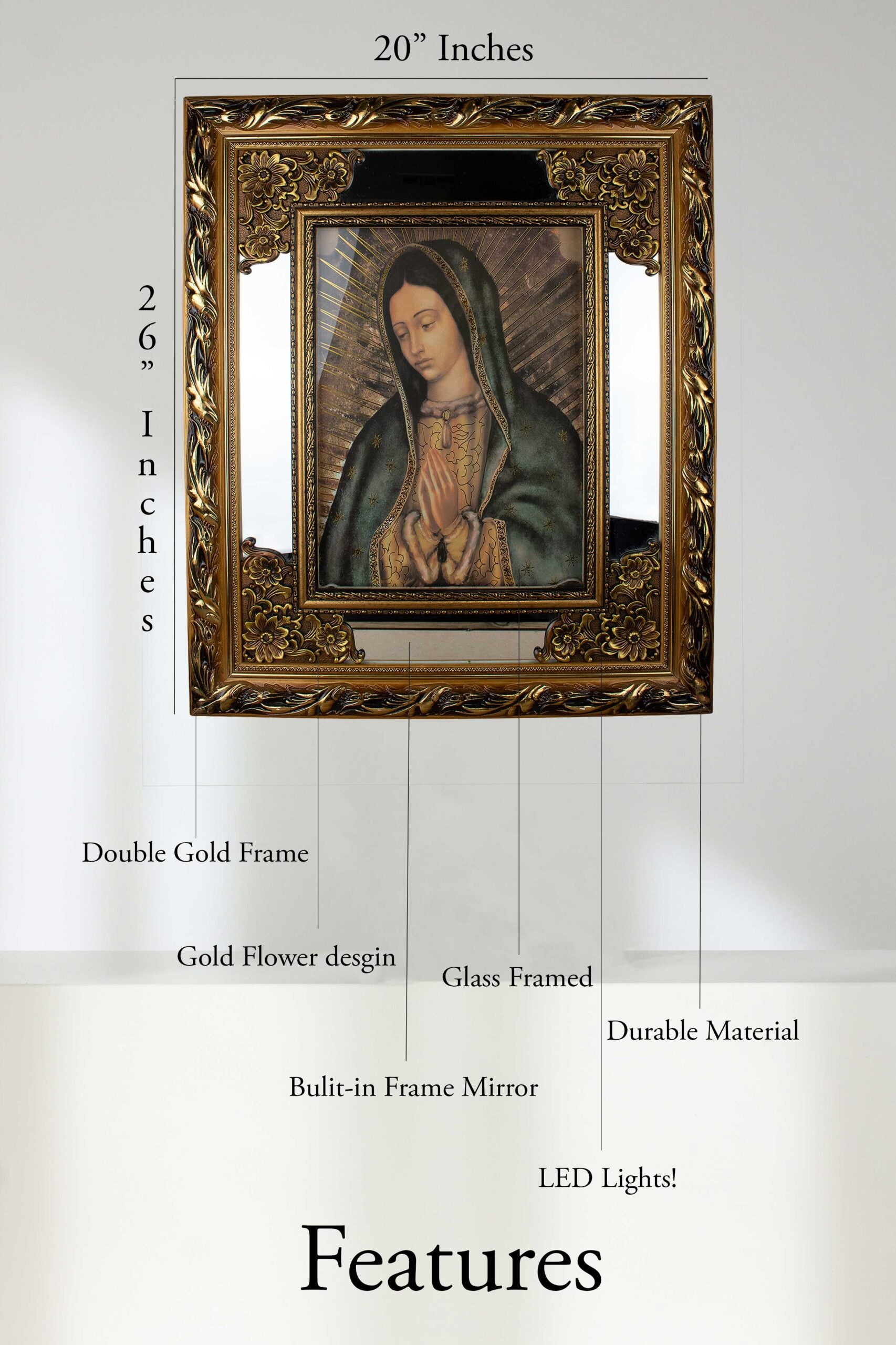 MrcjSales - Our Lady of Guadalupe Mc - Glass | Led Light Frame | Powerful Symbol of Faith | Ideal for Church, Events, Gifts | Sizes 27"x34", 20"x26" image 4