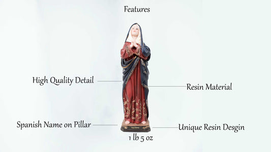MrcjSales - Virgen Dolorosa Resin Statue | Multiple Sizes | Church Decor for Services, Home, Gifts, and Celebrations image 3