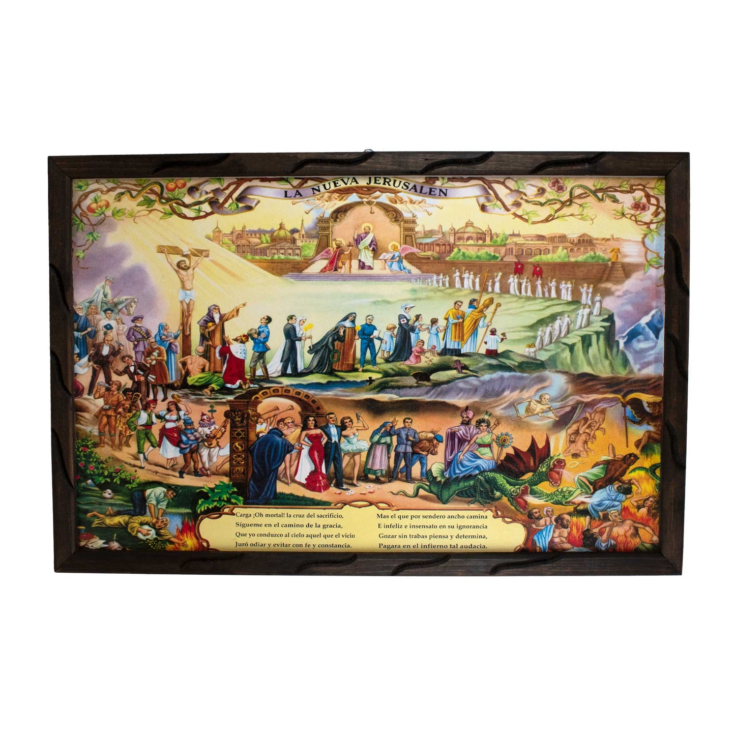 Mrcjsales - The New Jerusalem - Religious Art – Rustic Frame, Symbolizes Hope & Love, Mexican Design, Unique Home Decor & Meaningful Gift! - L | 36"x24" image