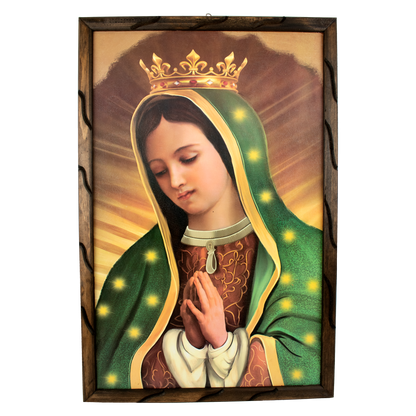 Mrcjsales - Guadalupe Crown – Rustic Frame, Virgen de Guadalupe Cuadro Rustico, Mexican Art, Symbolizes Hope, Love, Strength. Perfect Home Decor & Unique Gift! - L | 36"x24" image